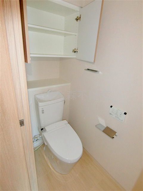トイレ　棚収納と温水洗浄便座付きトイレ