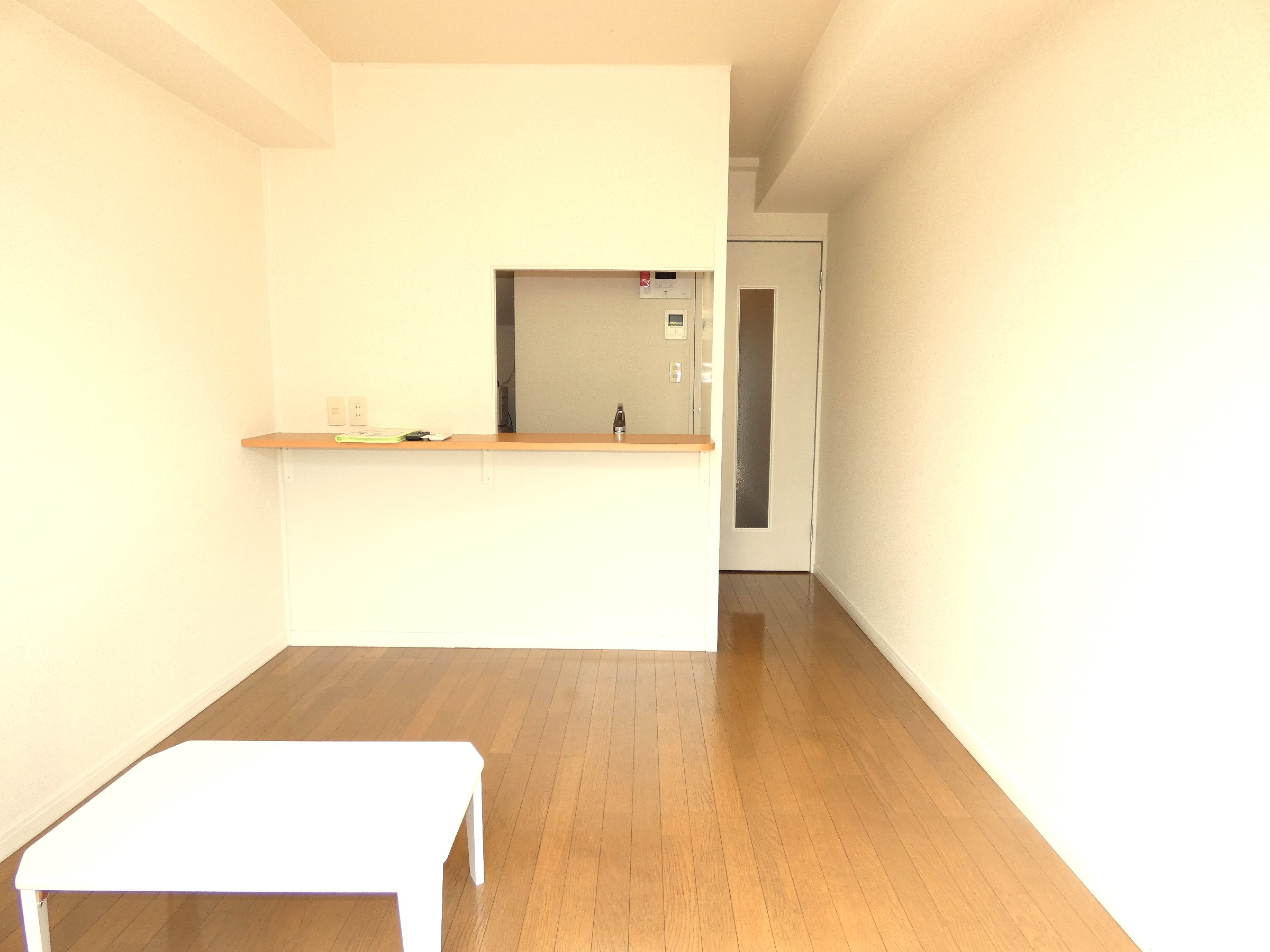 居室・リビング　カウンターキッチン付でローテーブル・照明を完備です☆