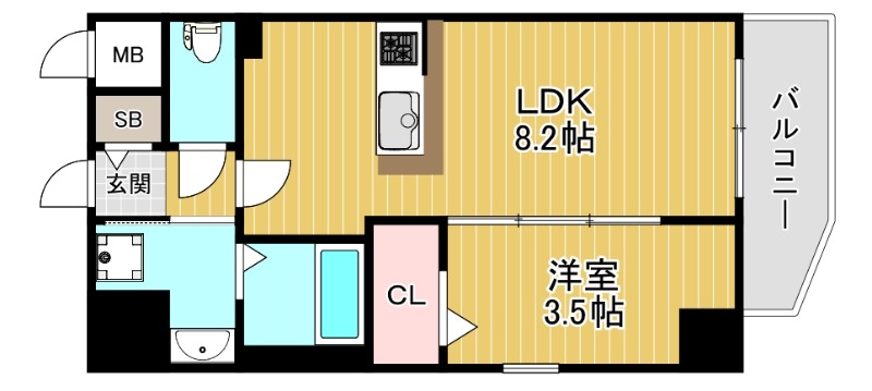 地下鉄千日前線 今里駅 徒歩5分 9階建 築1年の間取り写真