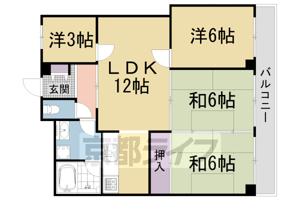 京都市左京区北白川久保田町のマンションの間取り