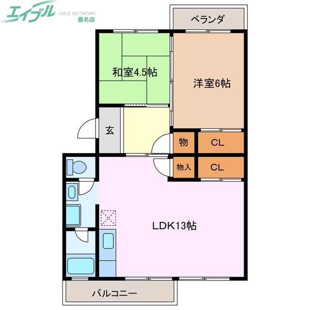 桑名市大字大福のマンションの間取り