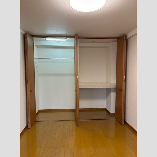 収納　洋室に収納有り、半分は仕切り棚付き