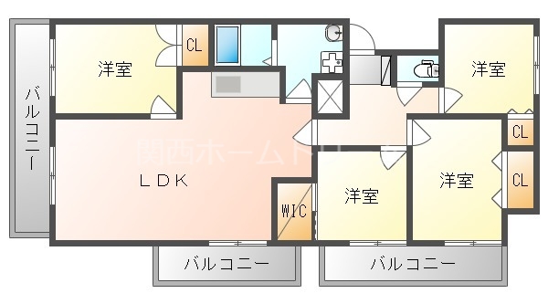 門真市野里町のマンションの間取り