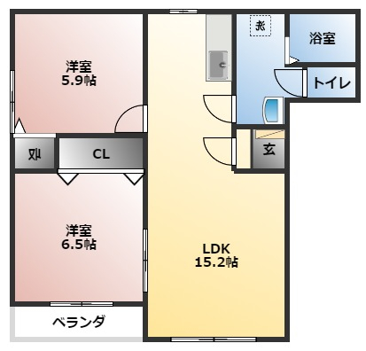 西尾市中畑町のマンションの間取り