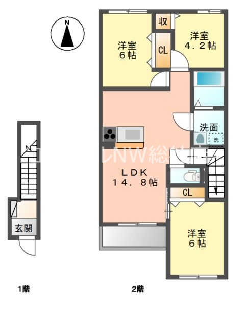 浅口市金光町占見新田のアパートの間取り