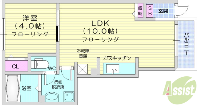 仙台市青葉区西勝山のアパートの間取り