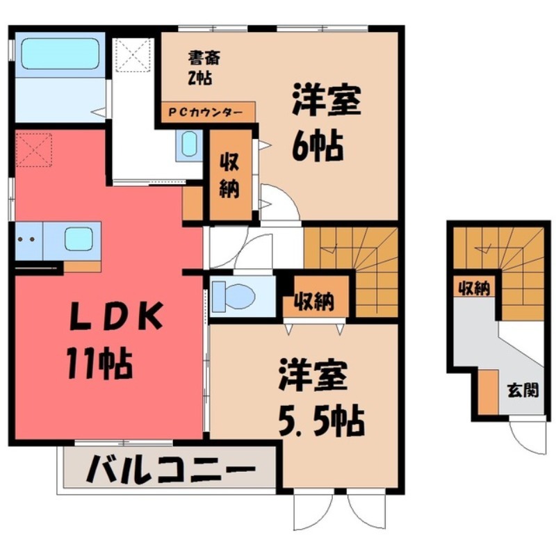 栃木市大平町富田のアパートの間取り