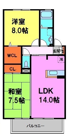 川西市花屋敷のアパートの間取り