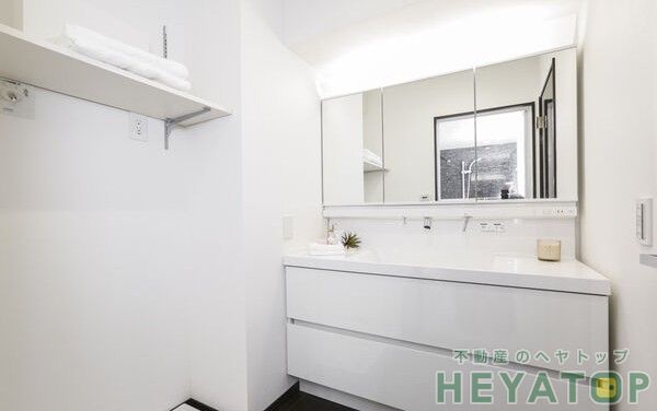 洗面設備　忙しい朝の身支度に便利なシャワー付き洗面化粧台