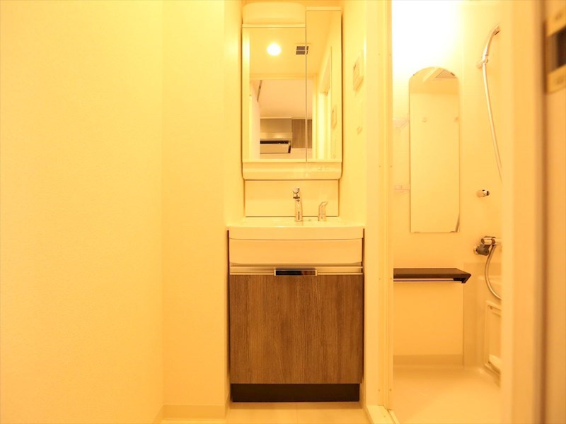 洗面設備　脱衣所　独立洗面台（シャンプードレッサー付）収納スペース有