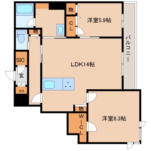 橿原市新賀町のマンションの間取り