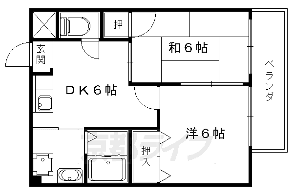 京都市伏見区深草大亀谷西久宝寺町のマンションの間取り