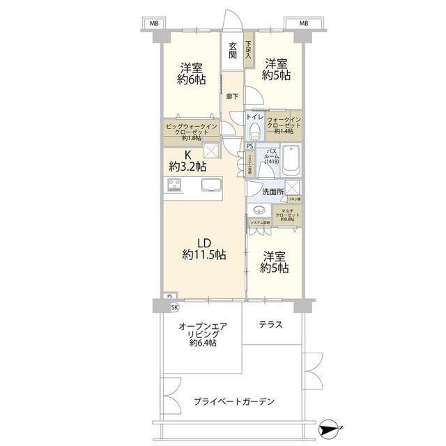 茅ヶ崎市東海岸南のマンションの間取り