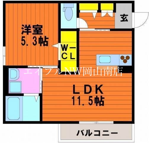 岡山市中区江崎のアパートの間取り