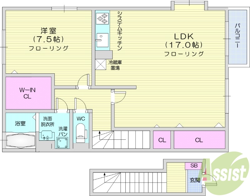 岩沼市字朝日のアパートの間取り