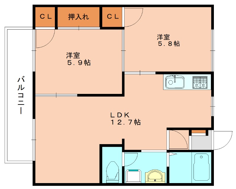 宗像市日の里のアパートの間取り