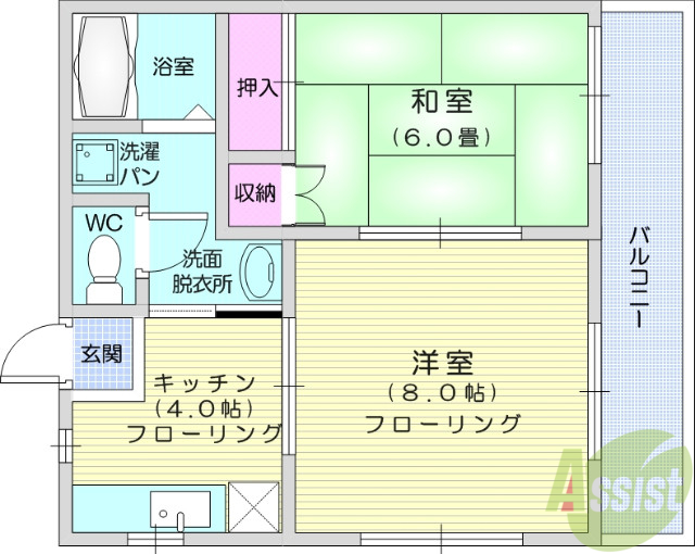 仙台市若林区文化町のアパートの間取り