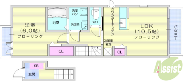 仙台市青葉区荒巻のアパートの間取り