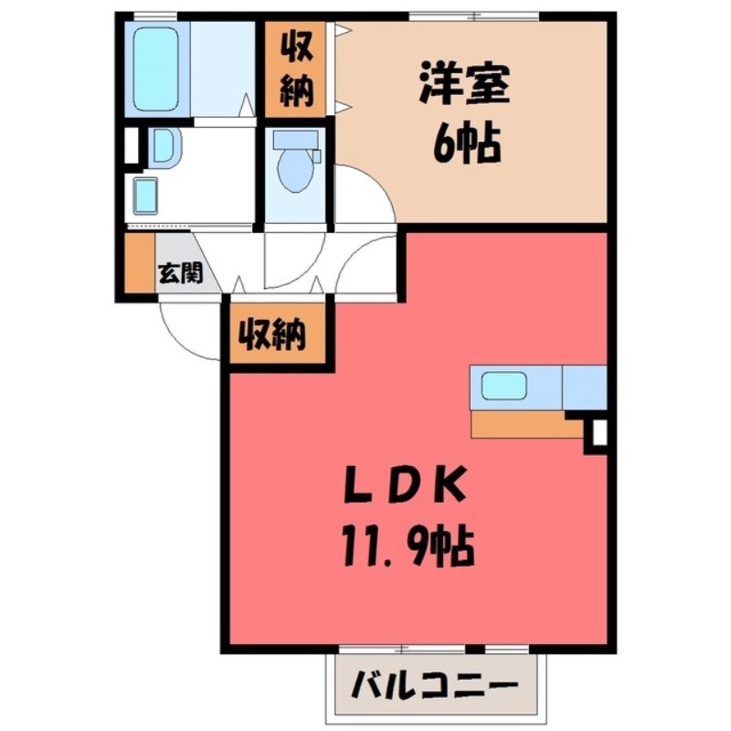 栃木市平柳町のアパートの間取り