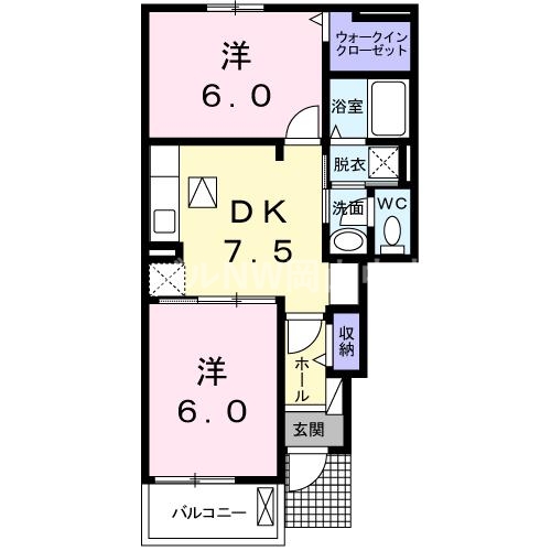 岡山市北区門前のアパートの間取り