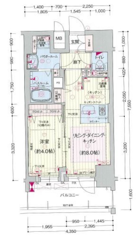 神戸市中央区布引町のマンションの間取り