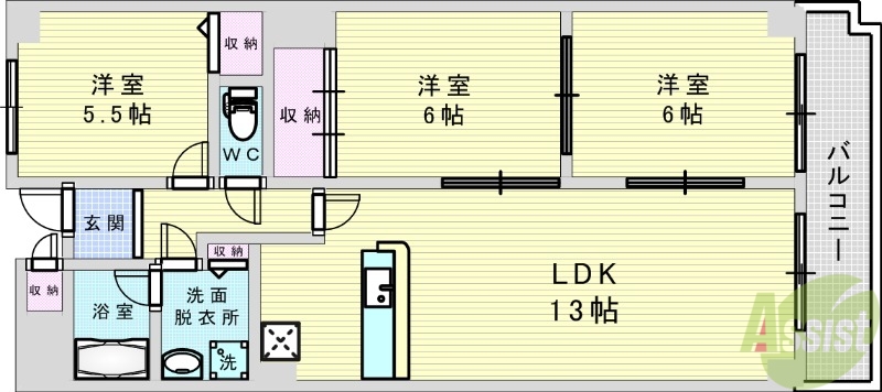 フェルザ南茨木(旧:ラルジュ・リュミエール)の間取り