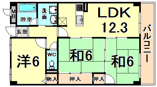 伊丹市藤ノ木のマンションの間取り