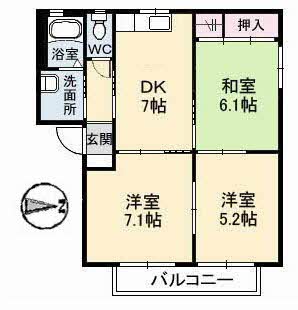 福山市加茂町大字下加茂のアパートの間取り