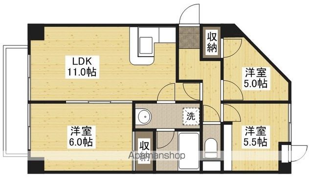 広島電鉄宮島線 山陽女学園前駅 徒歩7分 7階建 築32年の間取り写真