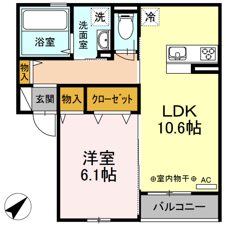 甲府市下飯田のアパートの間取り