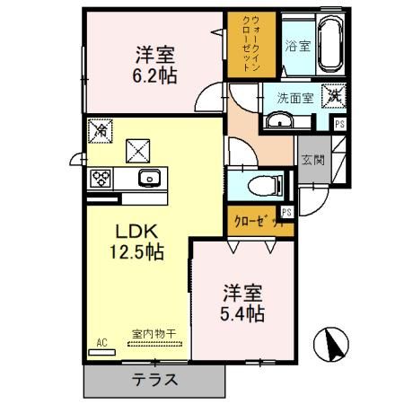 南丹市園部町小山東町のアパートの間取り