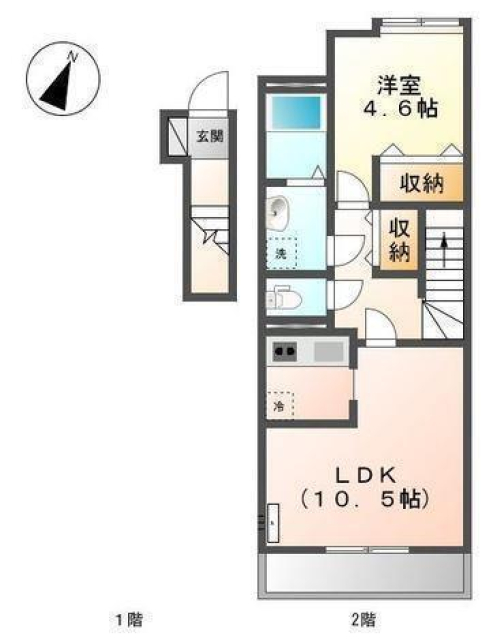 松山市北吉田町のアパートの間取り