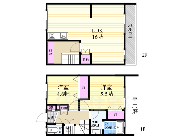 京都市南区唐橋琵琶町のアパートの間取り