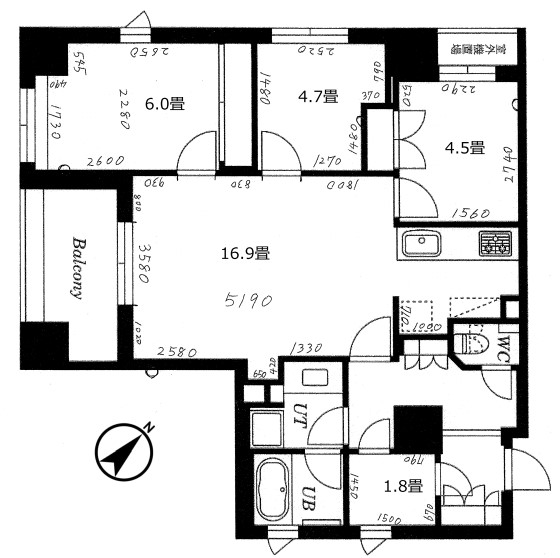 ウィルローズ築地　最上階・角部屋の間取り