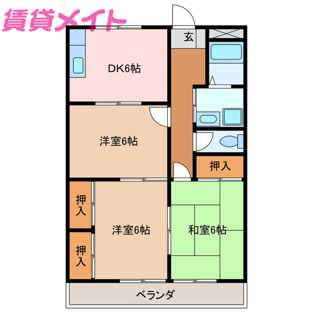 津市栗真町屋町のアパートの間取り