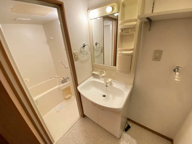 洗面設備　独立洗面台（シャワー付）採用