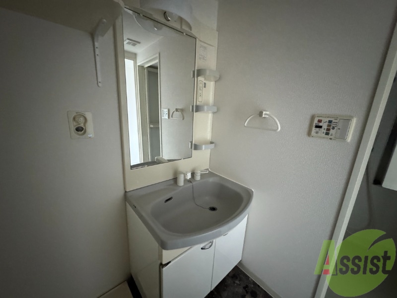 洗面設備　洗面台は収納スペースも充実していました。