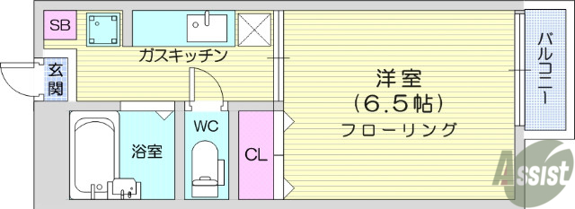 仙台市宮城野区鶴ケ谷のアパートの間取り