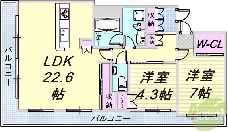 神戸市中央区元町通のマンションの間取り