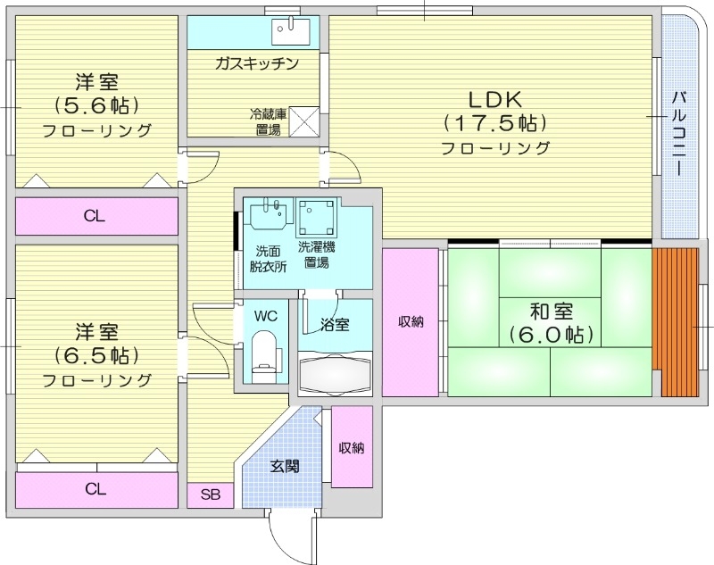 札幌市北区篠路八条のマンションの間取り