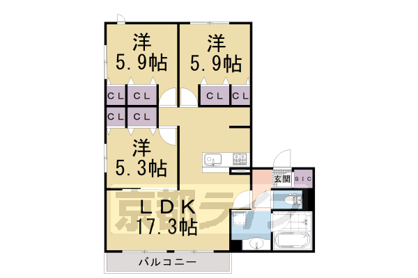 くおん嵯峨　西棟の間取り