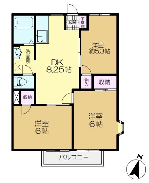 四街道市鹿渡のアパートの間取り