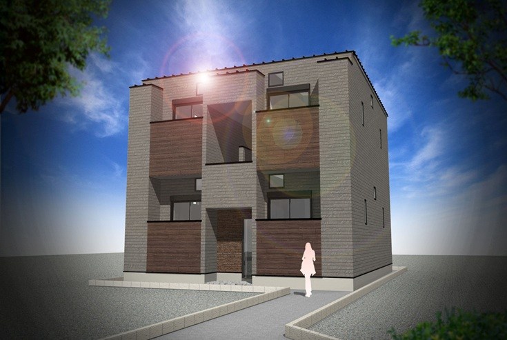 建物外観　外観パース　オートロック付き　宅配ＢＯＸ有り