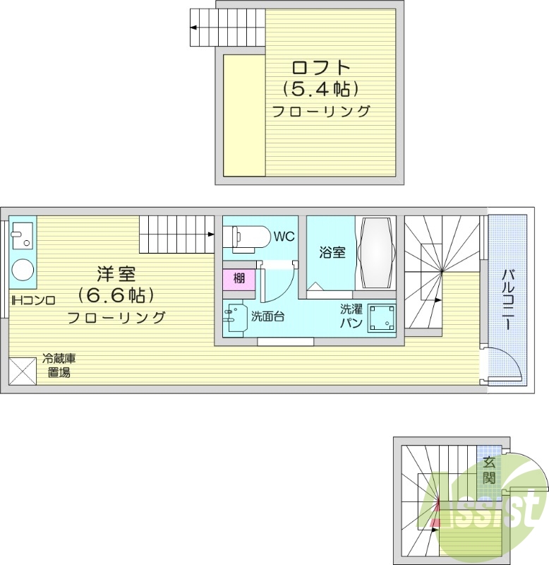 仙台市宮城野区福住町のアパートの間取り