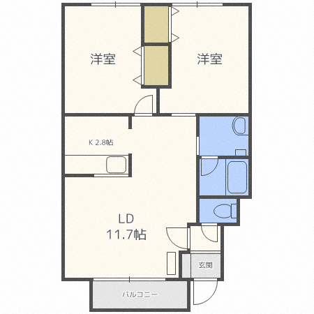 札幌市北区拓北二条のアパートの間取り