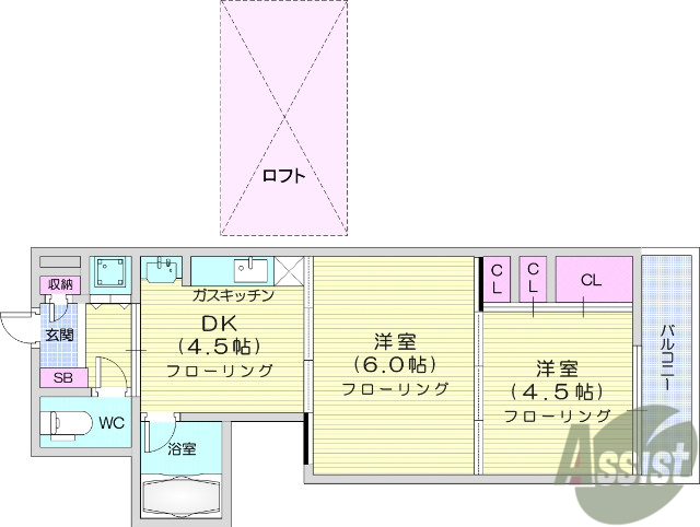 仙台市若林区連坊小路のマンションの間取り