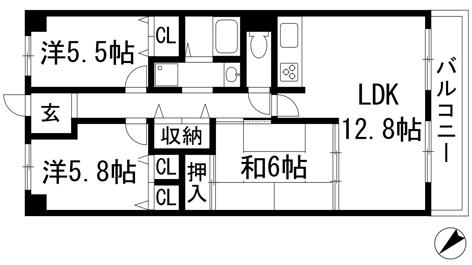 宝塚市武庫山のマンションの間取り