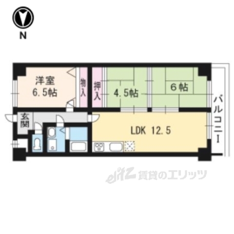 京都市左京区修学院沖殿町のマンションの間取り