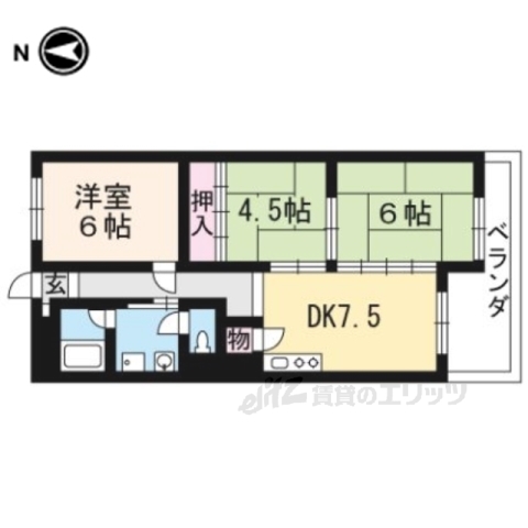 向日市物集女町のマンションの間取り