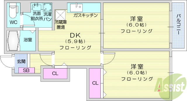 岩沼市相の原のアパートの間取り